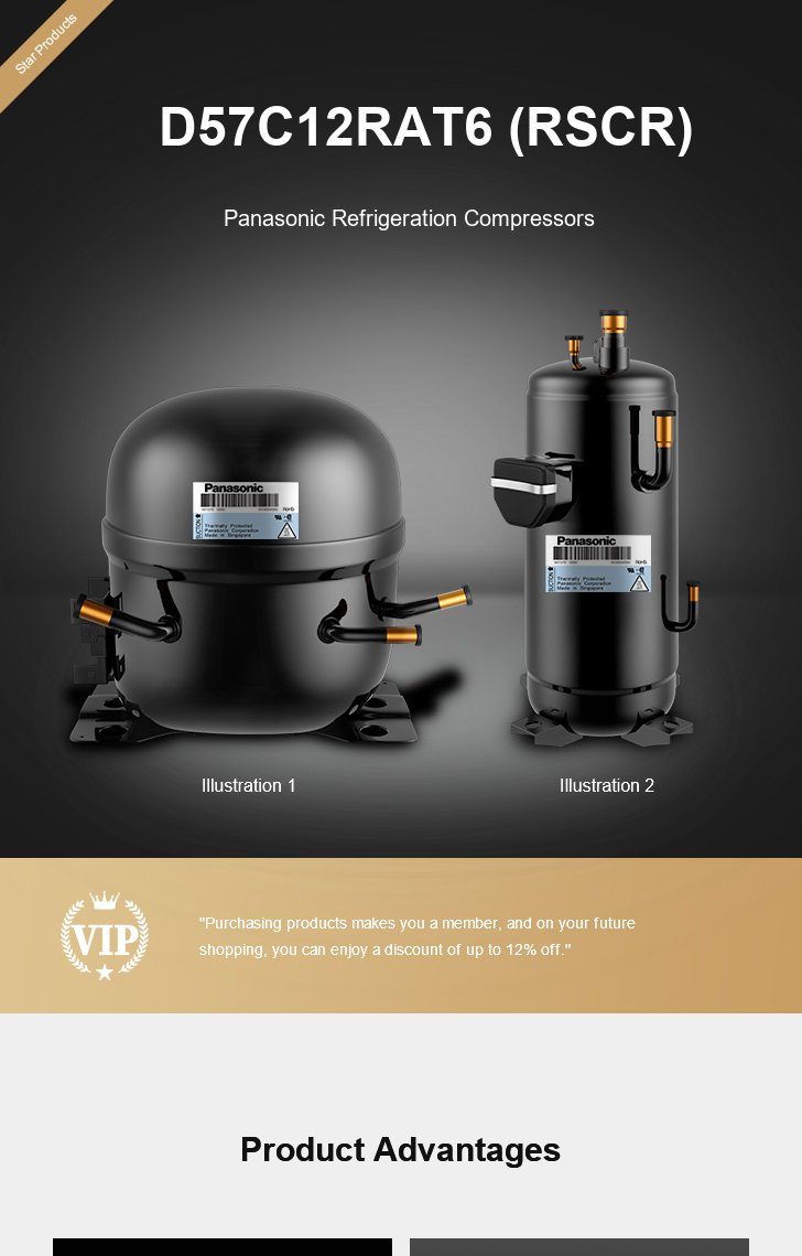 Panasonic Compressor D57C12RAT6 (RSCR), technical parameters pdf, structure diagram